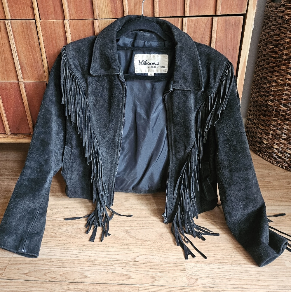 Wilsons Suede and Leather Vintage Moto Jacket with Fringe